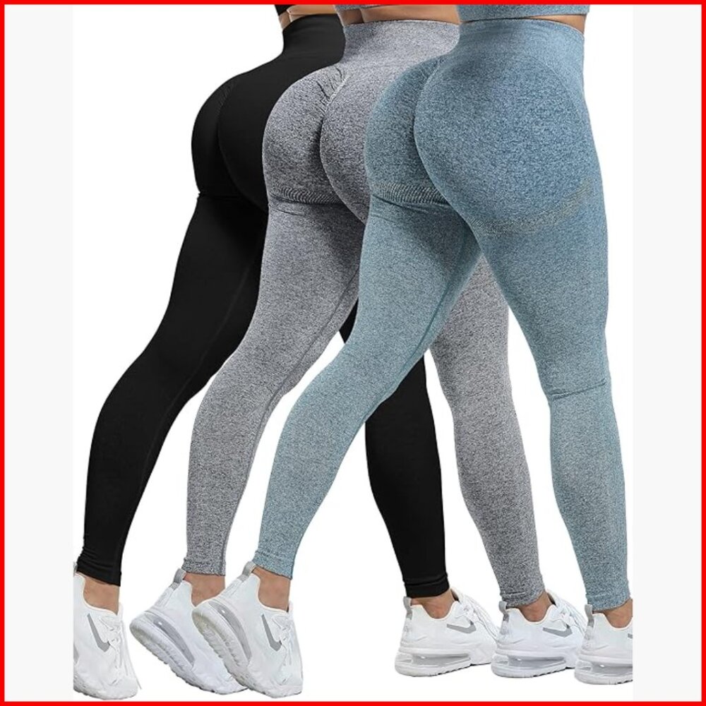 High Waist Seamless Leggings 3-Piece Set Scrunch Butt Lifting Gym